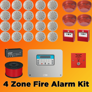 Supply & Fit FireClass Wired 4 Zone Fire Alarm Kit w/ 20 Detectors & 4 Sounders